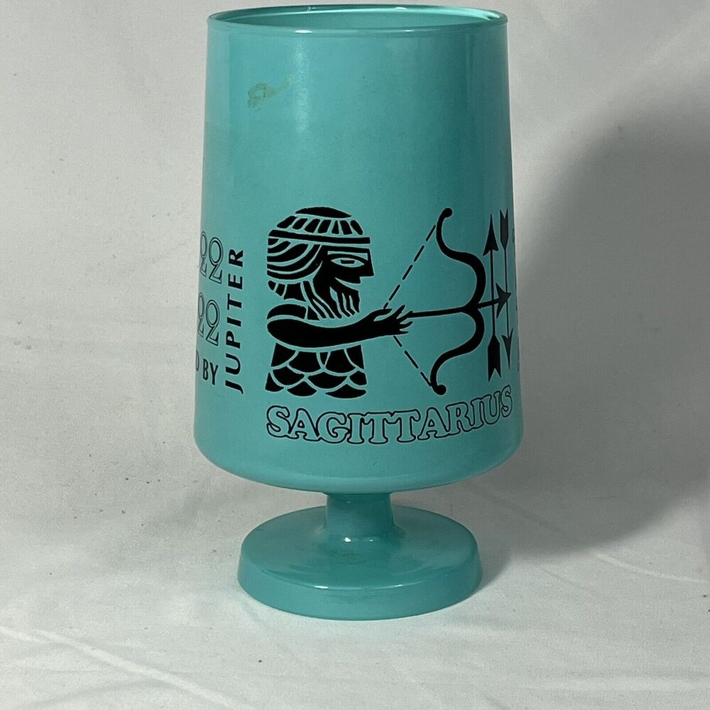 Sagittarius Zodiac Goblet Astrology Indiana Glass Teal 1970s